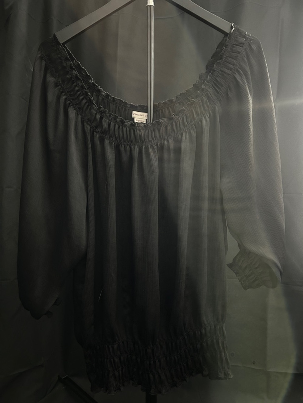 Covington Black Sheer Off-Shoulder Blouse